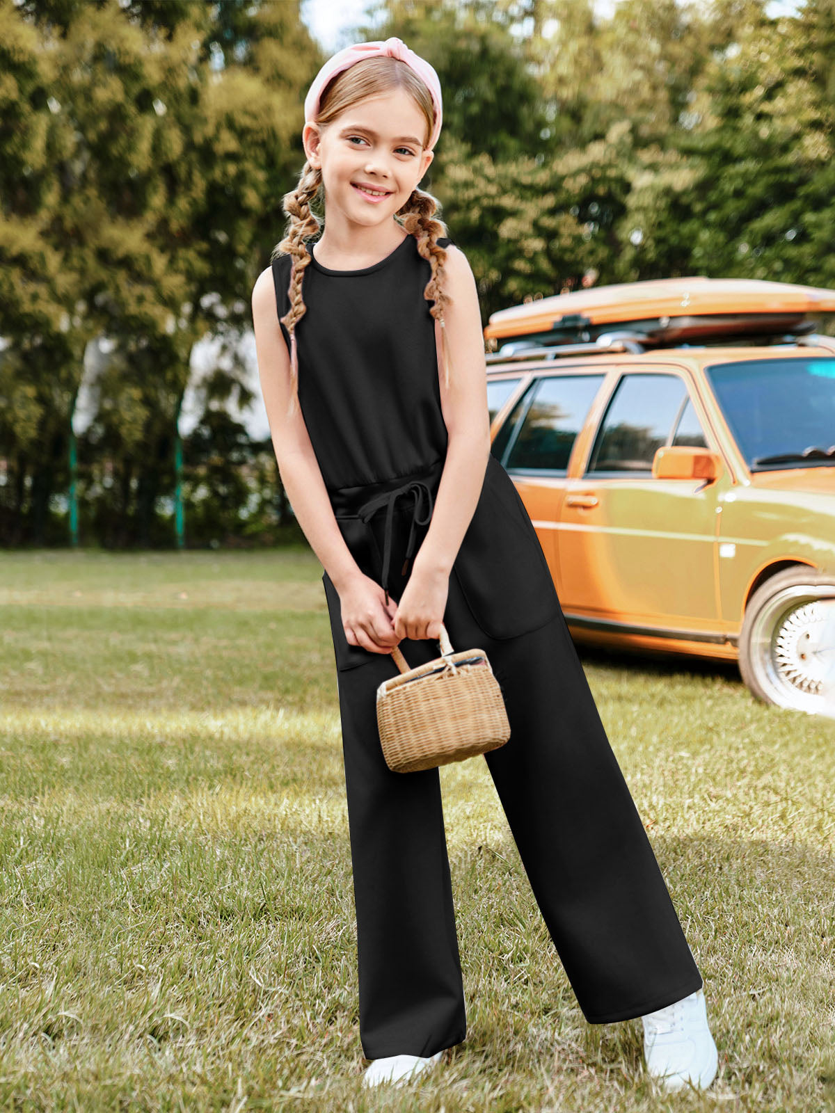 Halomorning Girl's Jumpsuits Black Sleeveless