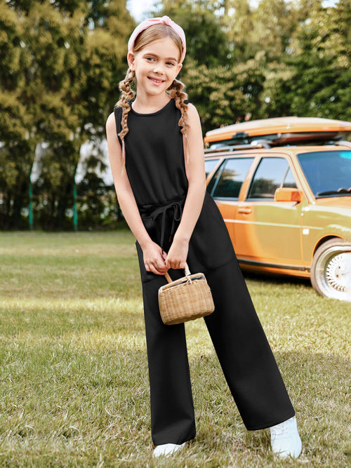 Halomorning Girl's Jumpsuits Black Sleeveless