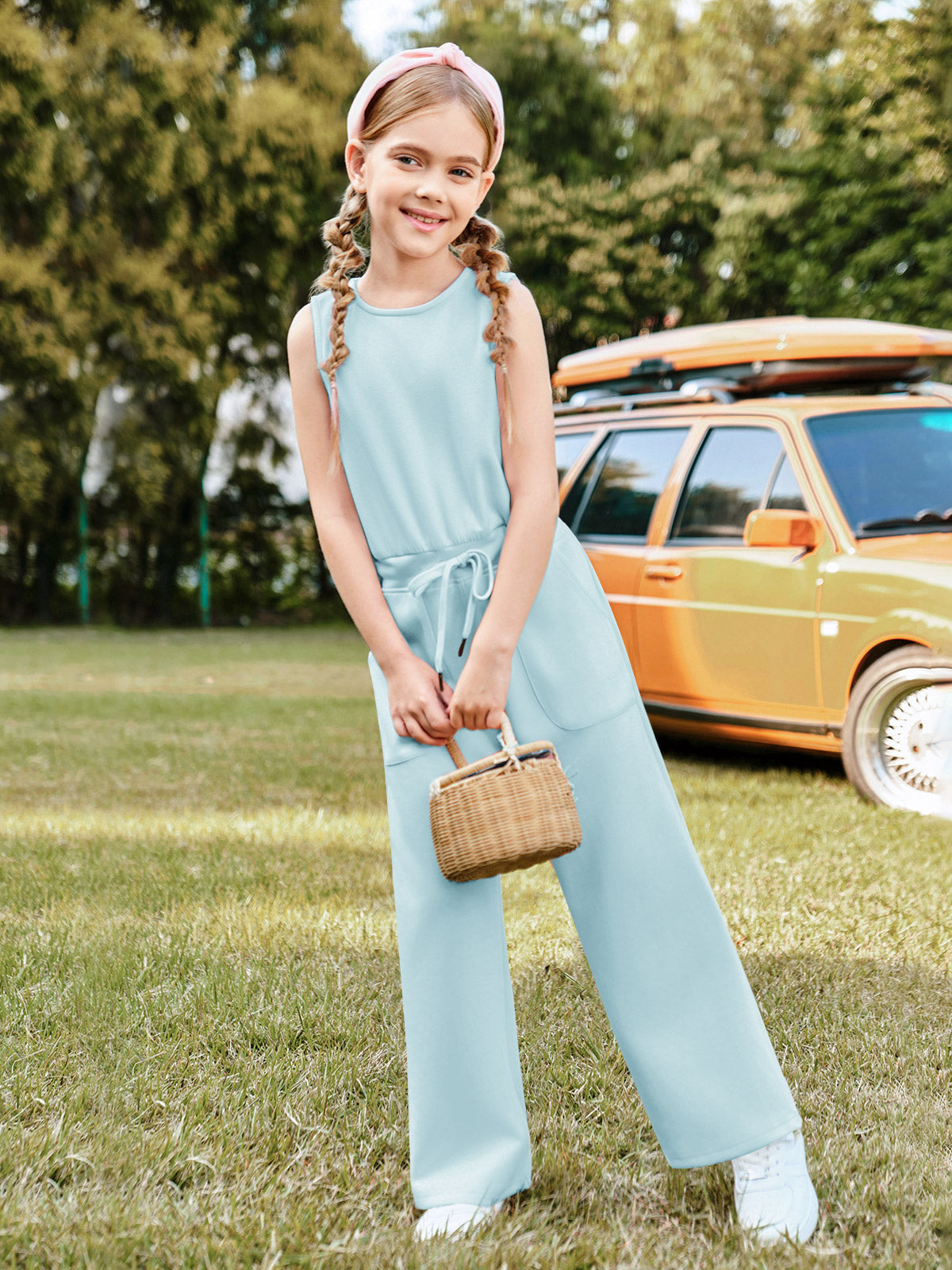 Halomorning Girl's Jumpsuits Light Blue Sleeveless
