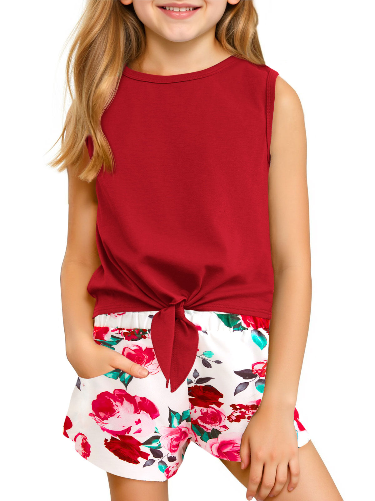 Halomorning Girls Red Tie Knot Outfit