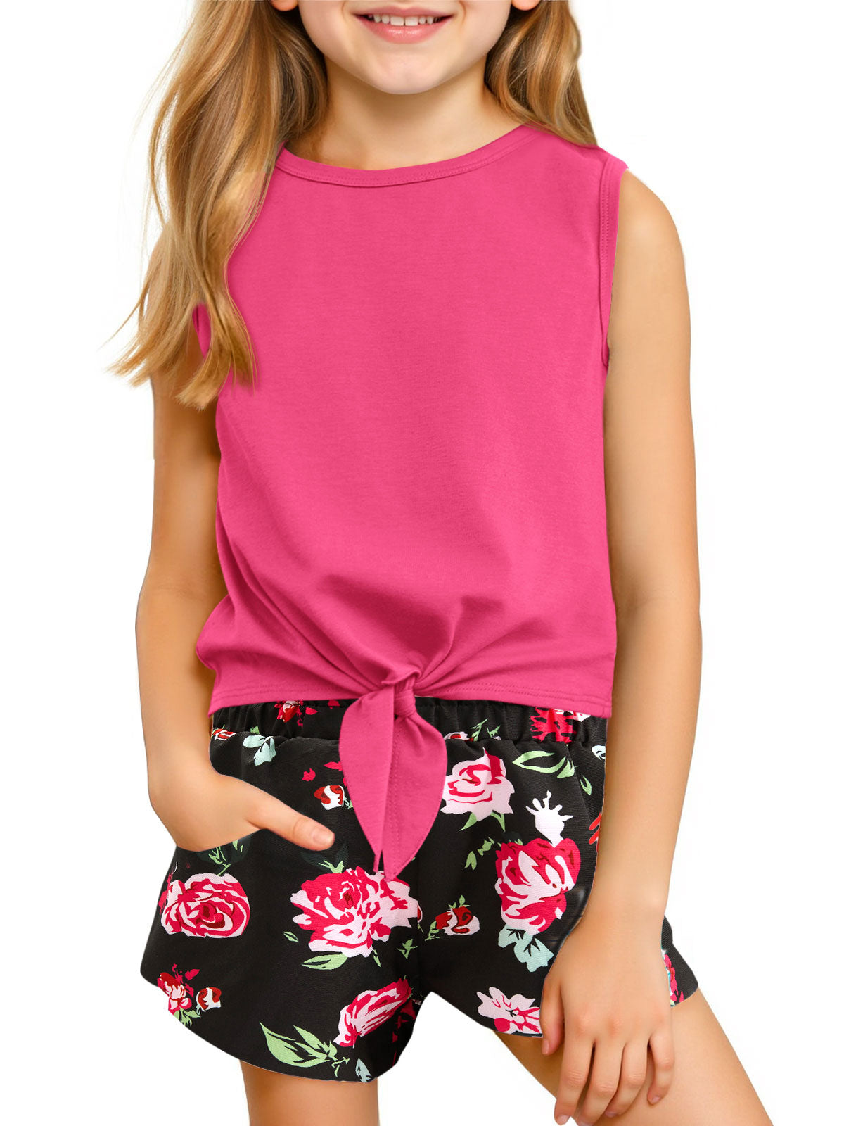 Halomorning Girls Rose Red Tie Knot Outfits