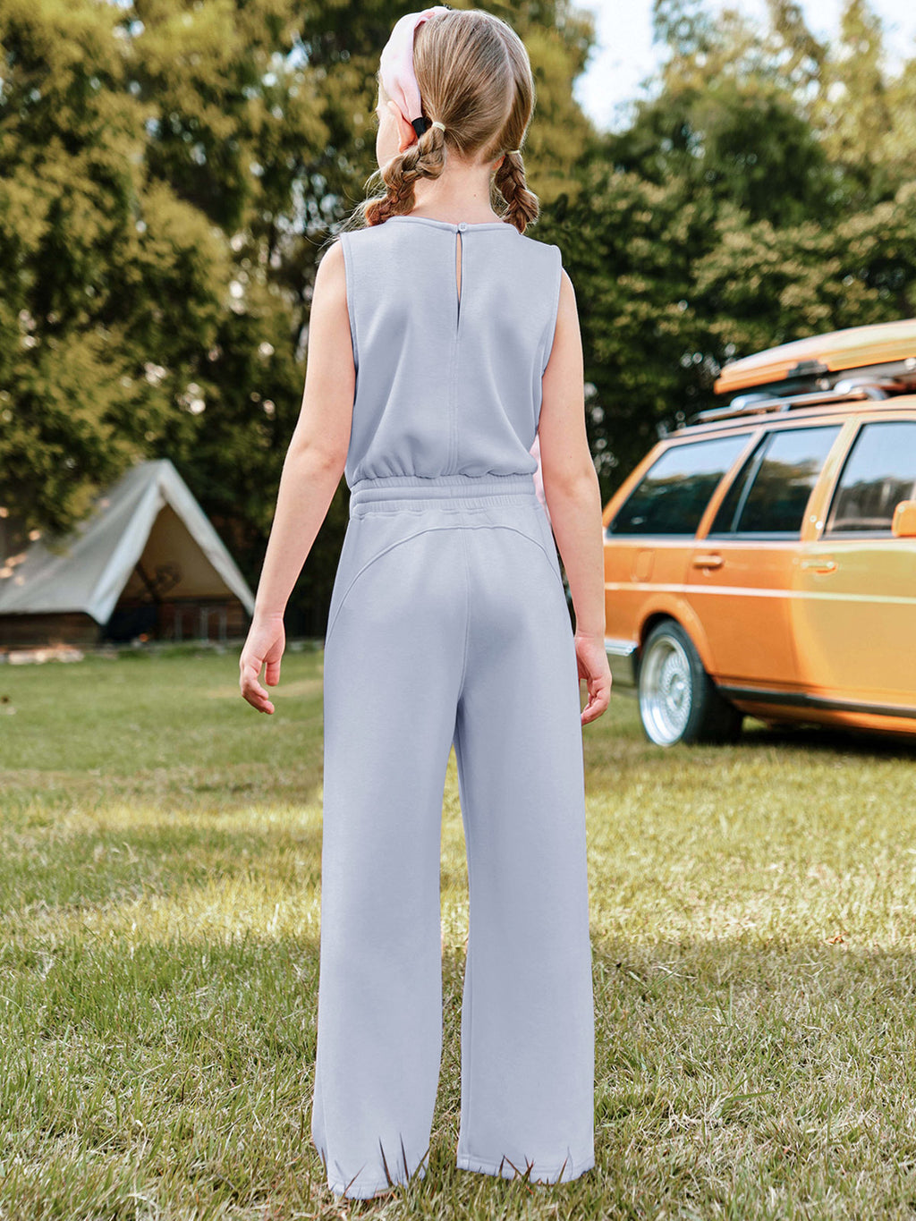 Halomorning Girl's Jumpsuits Bluish Gray Sleeveless