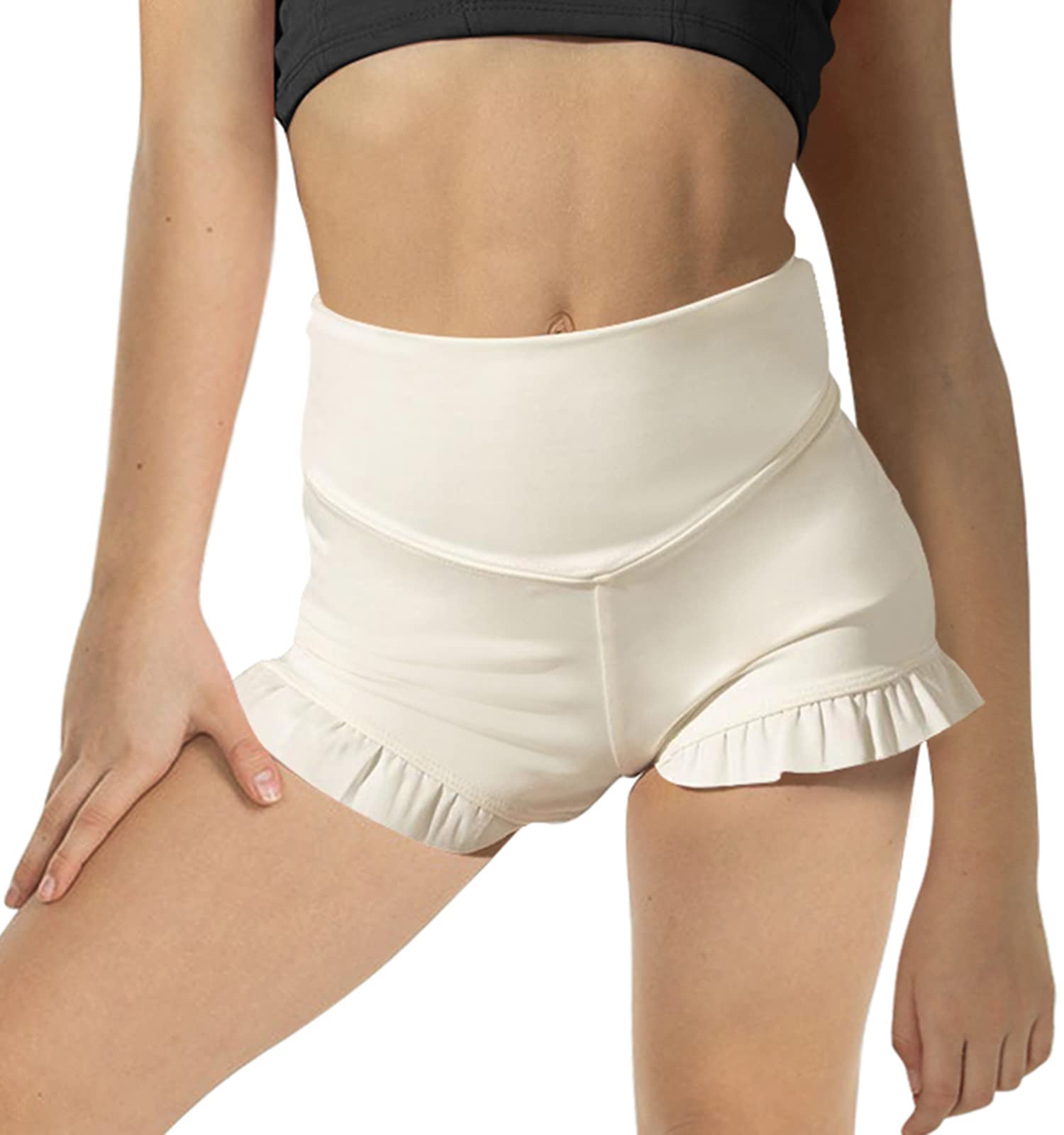 Halomorning Girls White Athletic High Waisted Ruffle Short