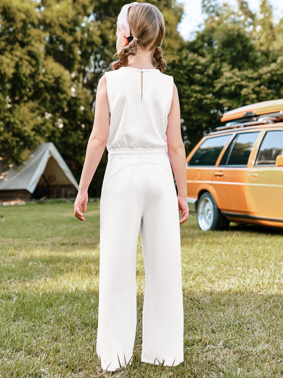 Halomorning Girl's Jumpsuits White Sleeveless