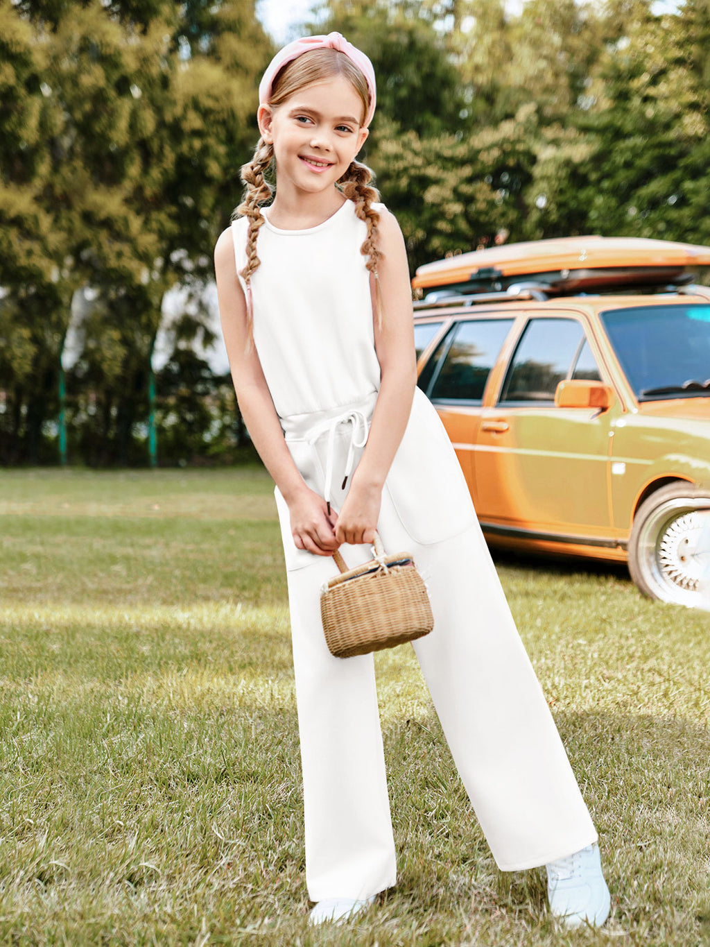 Halomorning Girl's Jumpsuits White Sleeveless