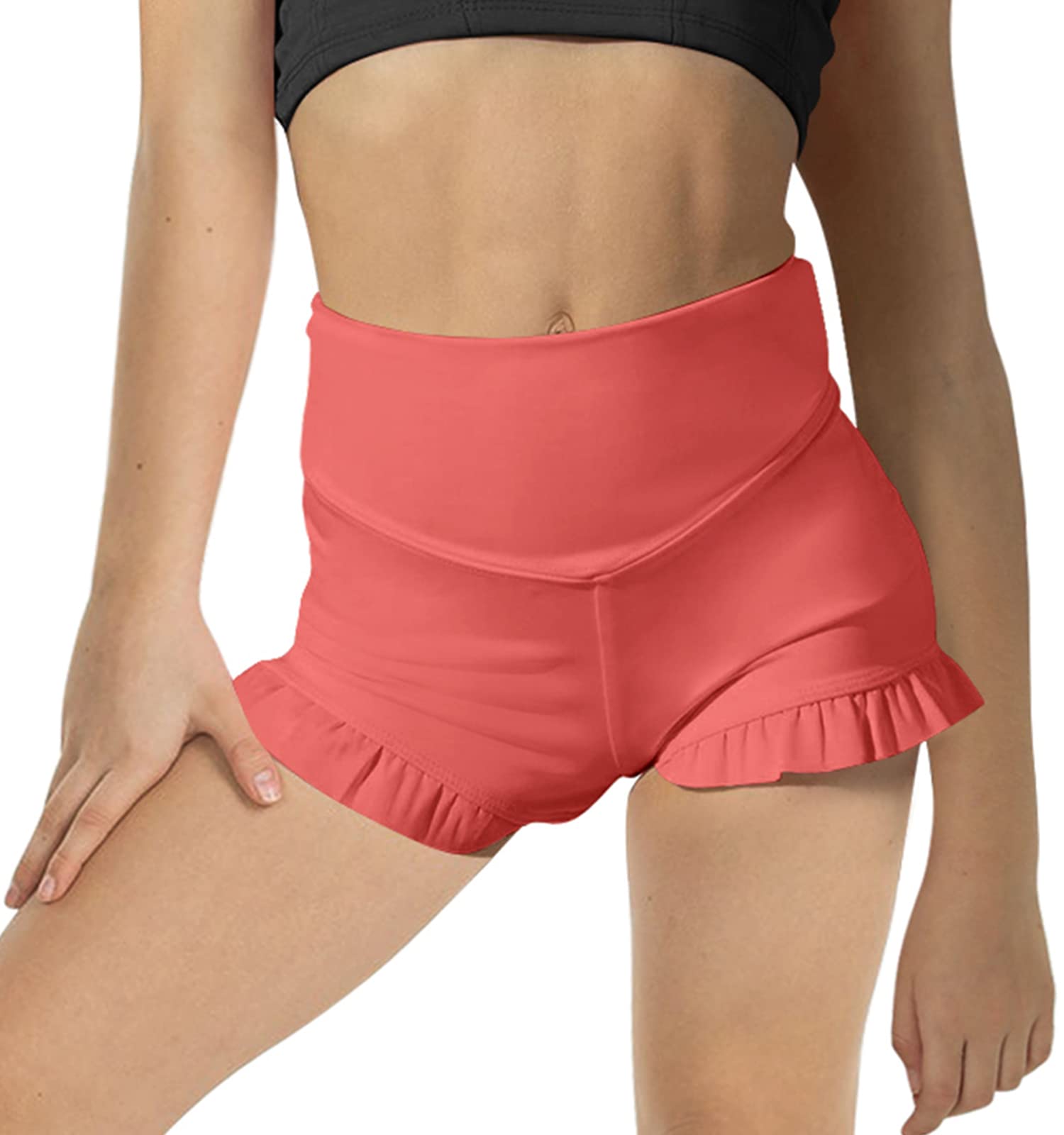Halomorning Girls Dark Pink Athletic High Waisted Ruffle Short