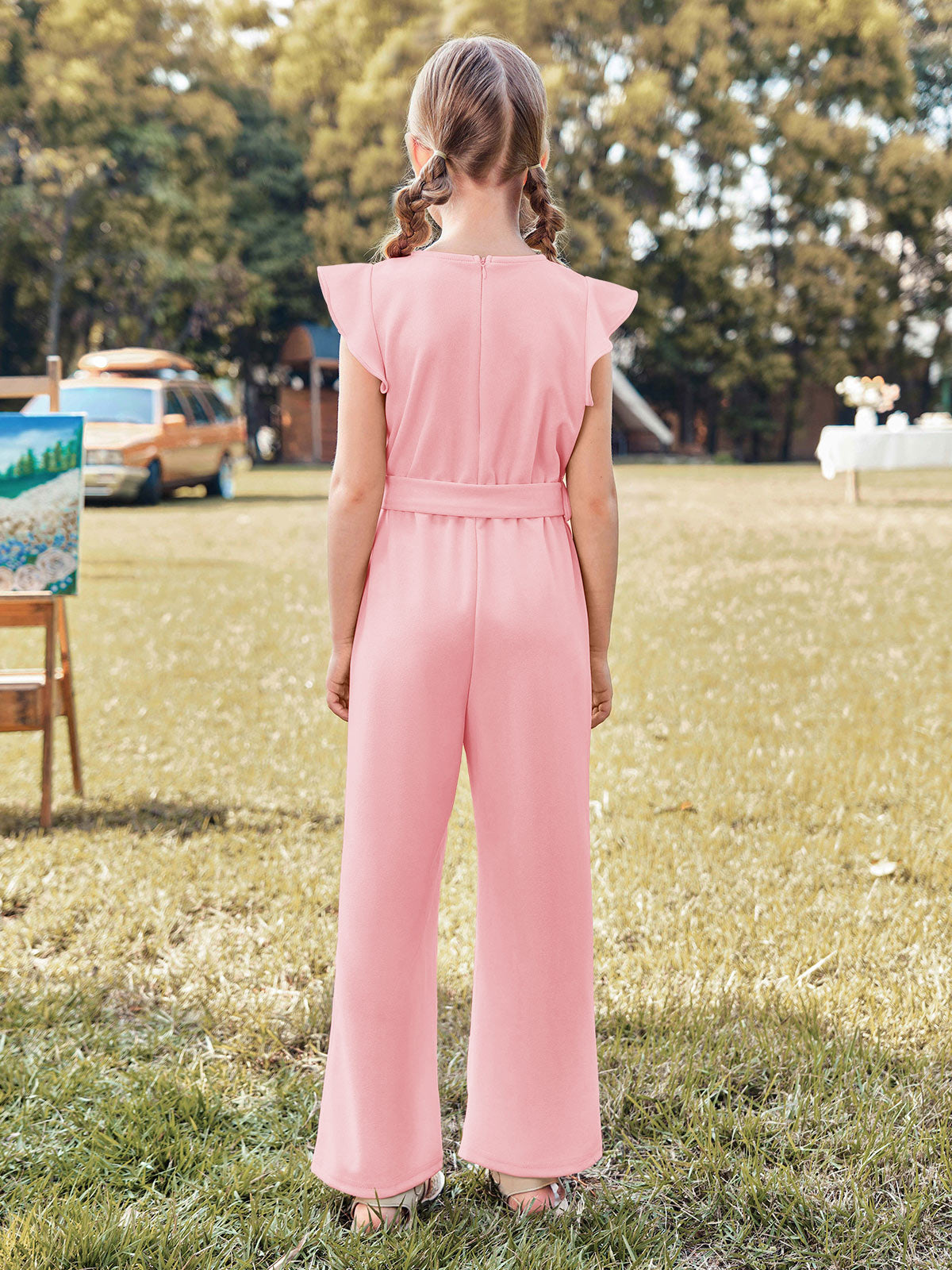Halomorning Girls Pink Jumpsuit Kids Wide Leg Romper
