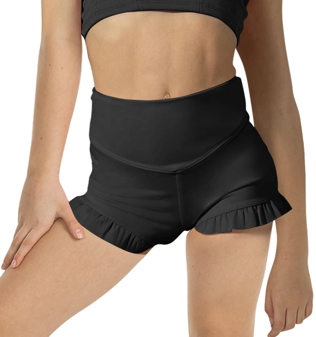 Halomorning Girls Black Athletic High Waisted Ruffle Short