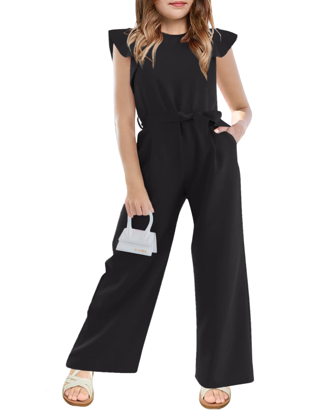 Halomorning Girls Black Jumpsuit Kids Wide Leg Romper