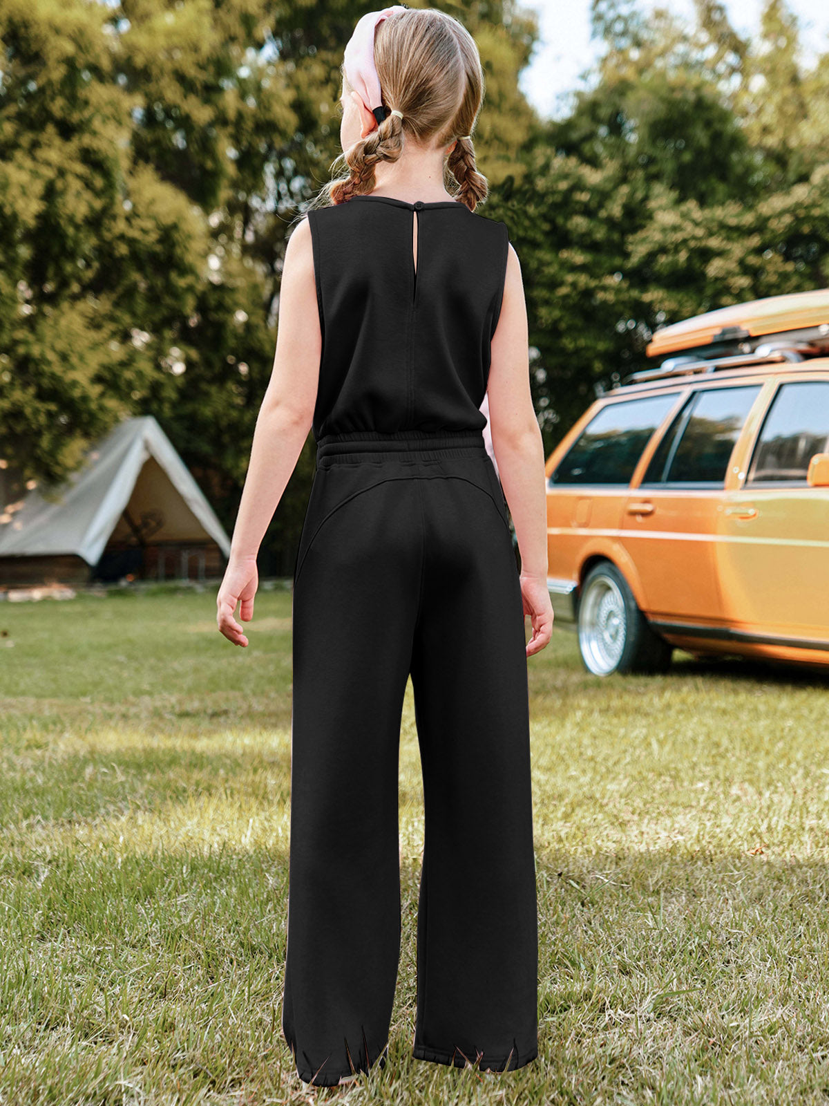 Halomorning Girl's Jumpsuits Black Sleeveless