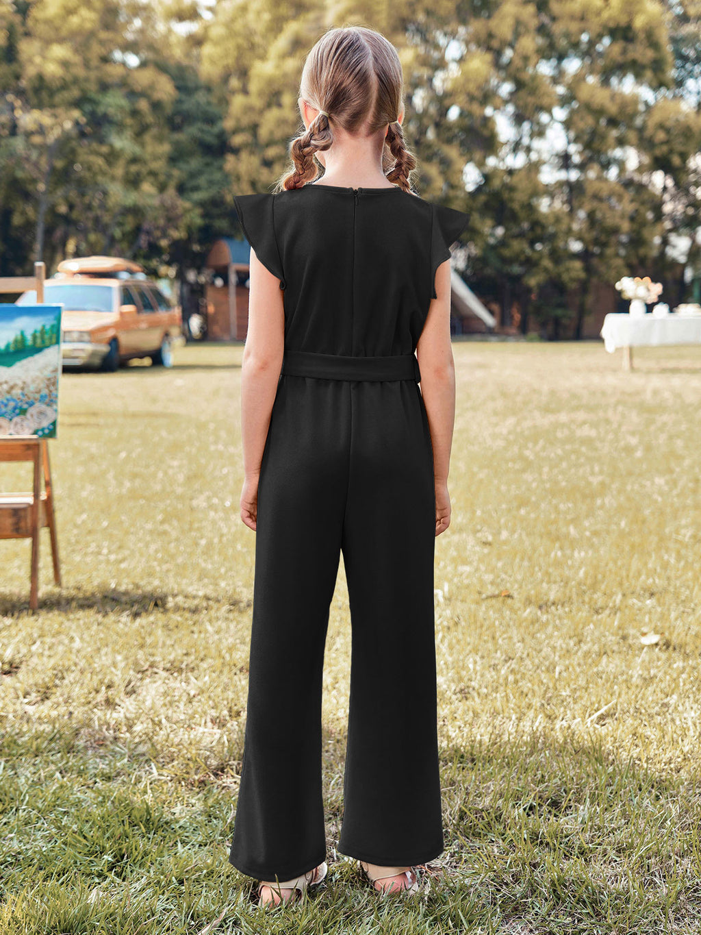 Halomorning Girls Black Jumpsuit Kids Wide Leg Romper