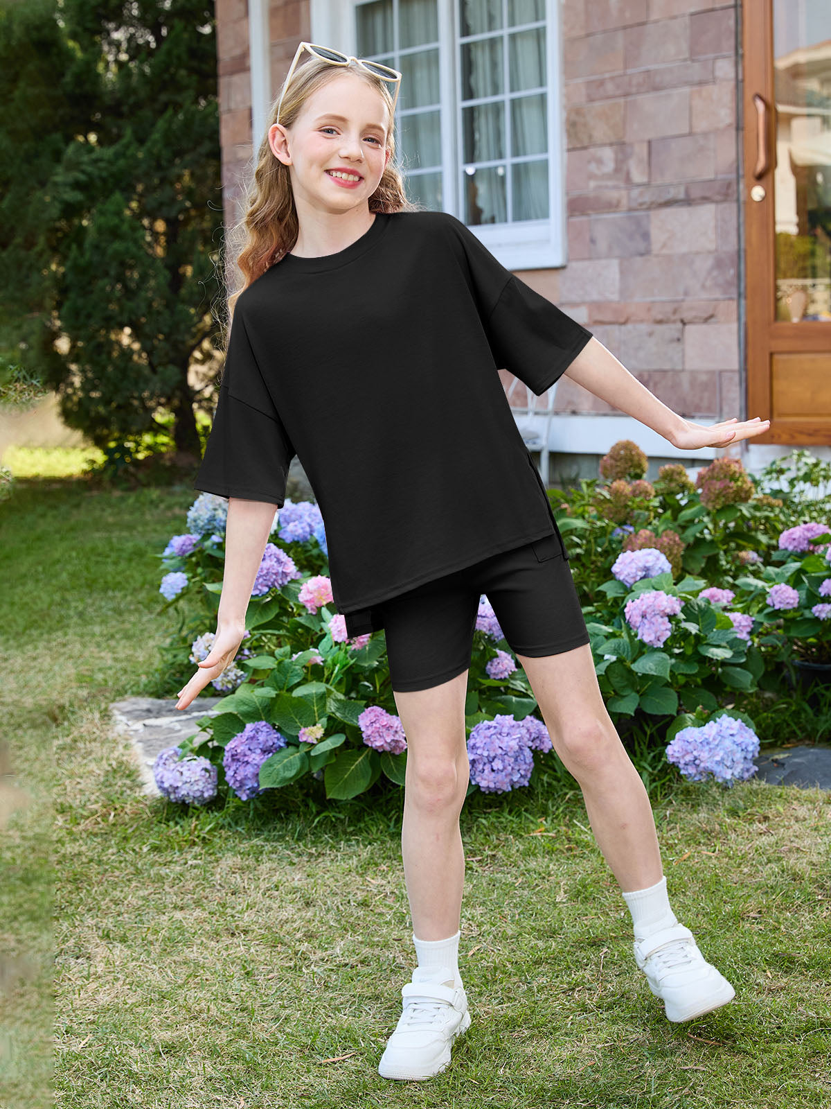 Halomorning Girls 2 Piece Black Summer Lounge Set