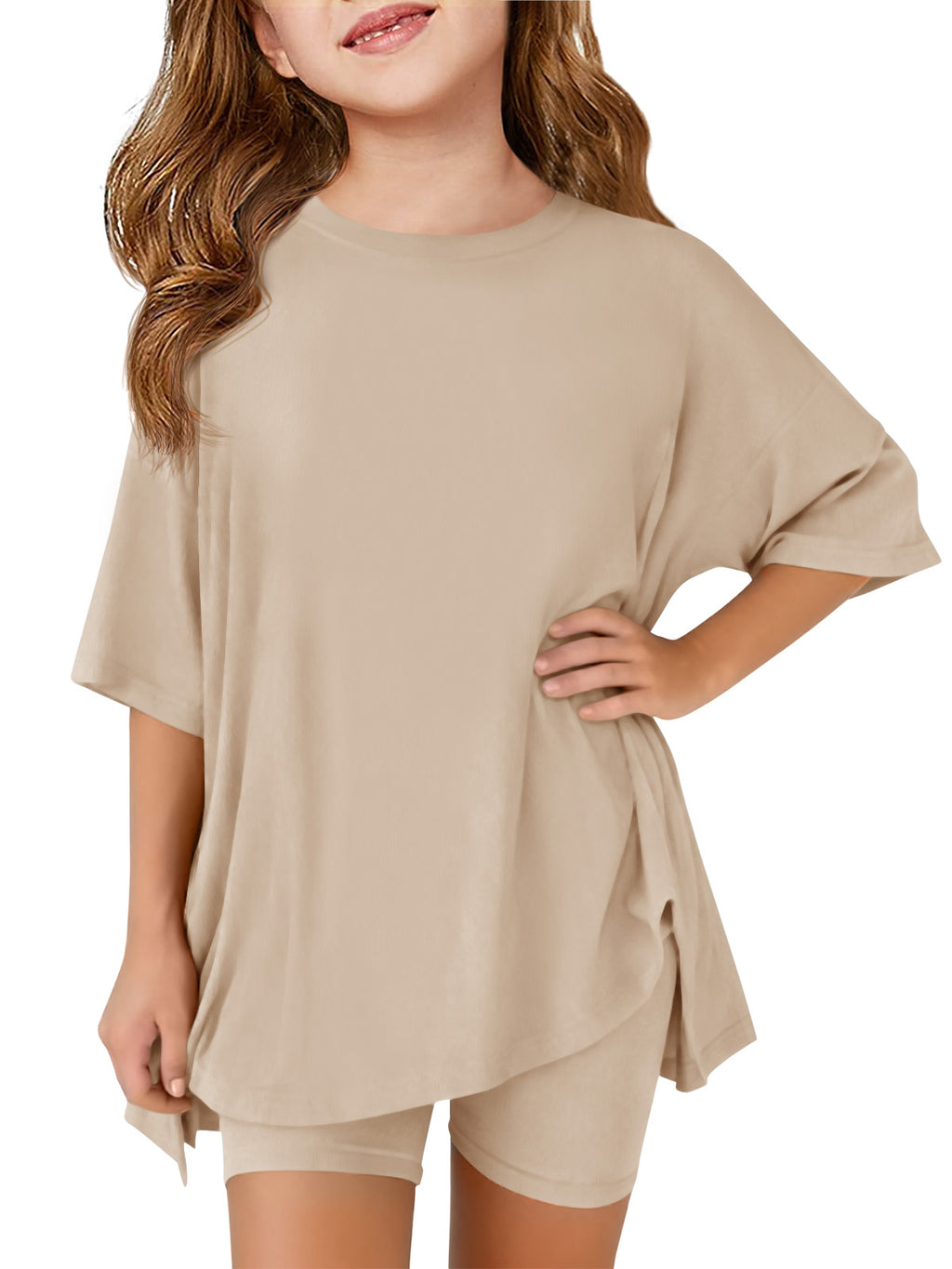 Halomorning Girls 2 Piece Beige Summer Lounge Set
