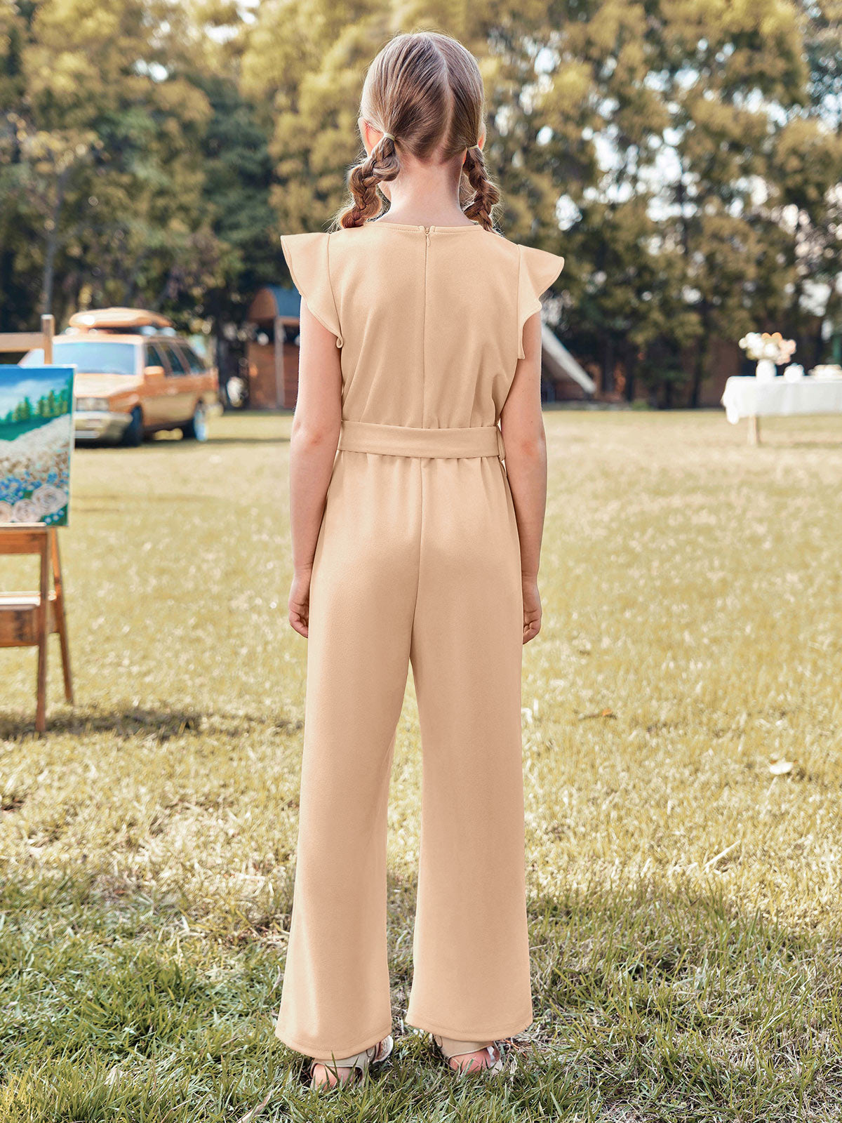 Halomorning Girls Brown Jumpsuit Kids Wide Leg Romper