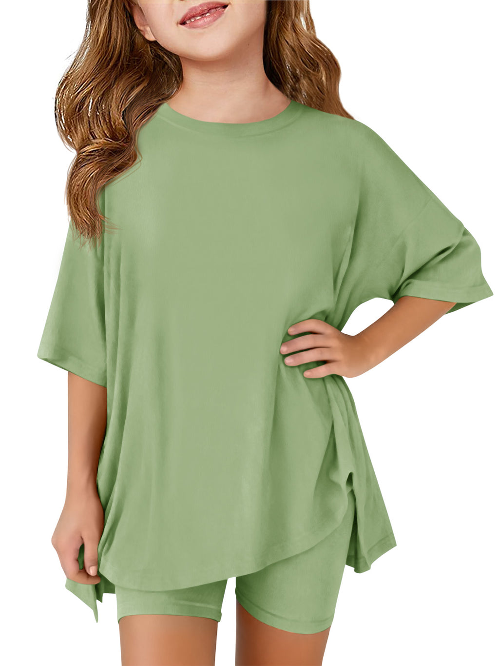 Halomorning Girls 2 Piece Light Green Summer Lounge Set