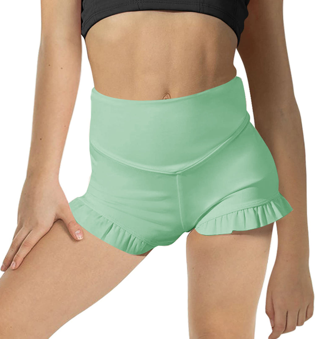 Halomorning Girls Green Athletic High Waisted Ruffle Short
