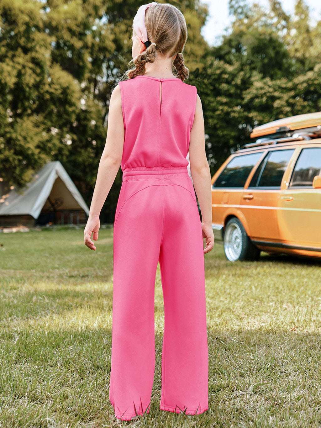 Halomorning Girl's Jumpsuits Rose Red Sleeveless