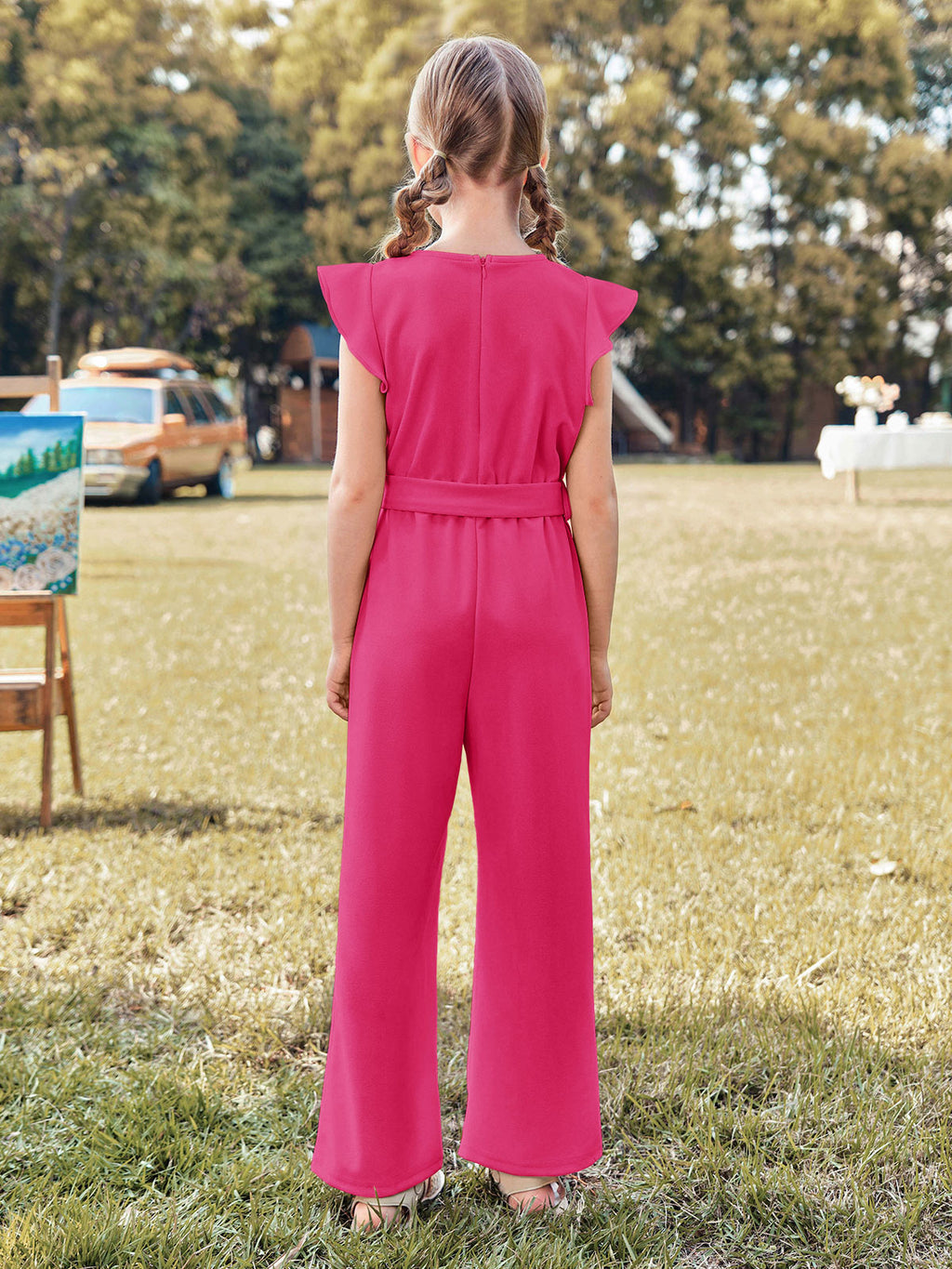 Halomorning Girls Pink Jumpsuit Kids Wide Leg Romper