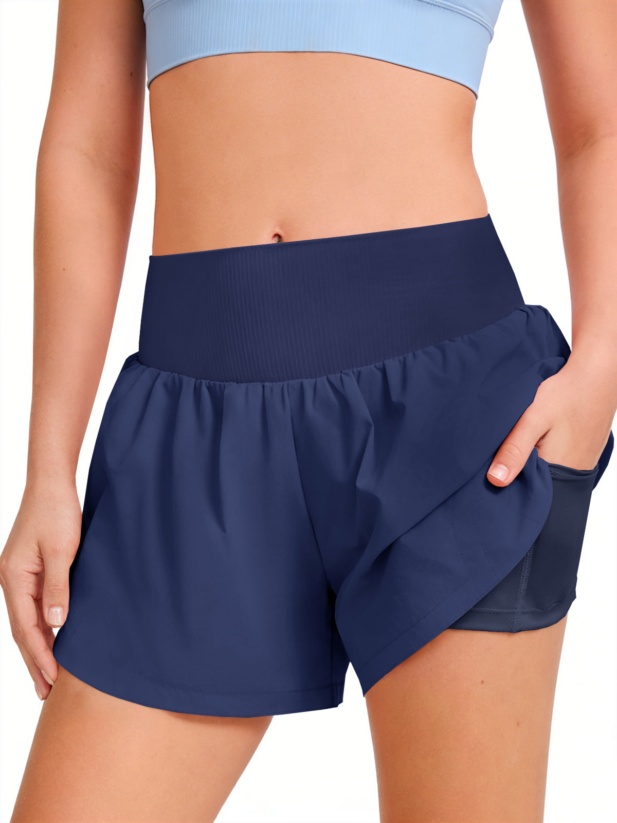 Halomorning Girls Navy Blue Athletic Running Biker Shorts