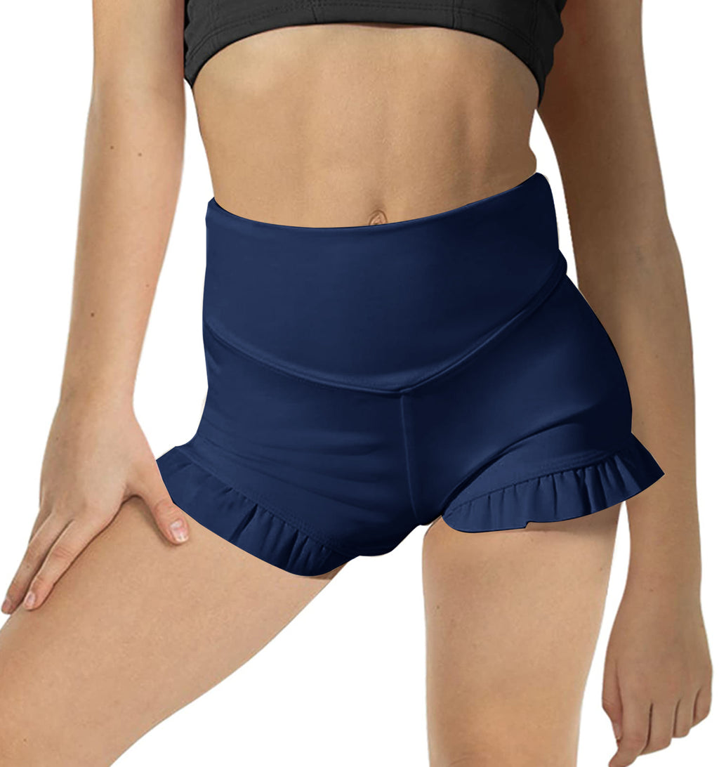 Halomorning Girls Rose Navy Blue Athletic High Waisted Ruffle Short