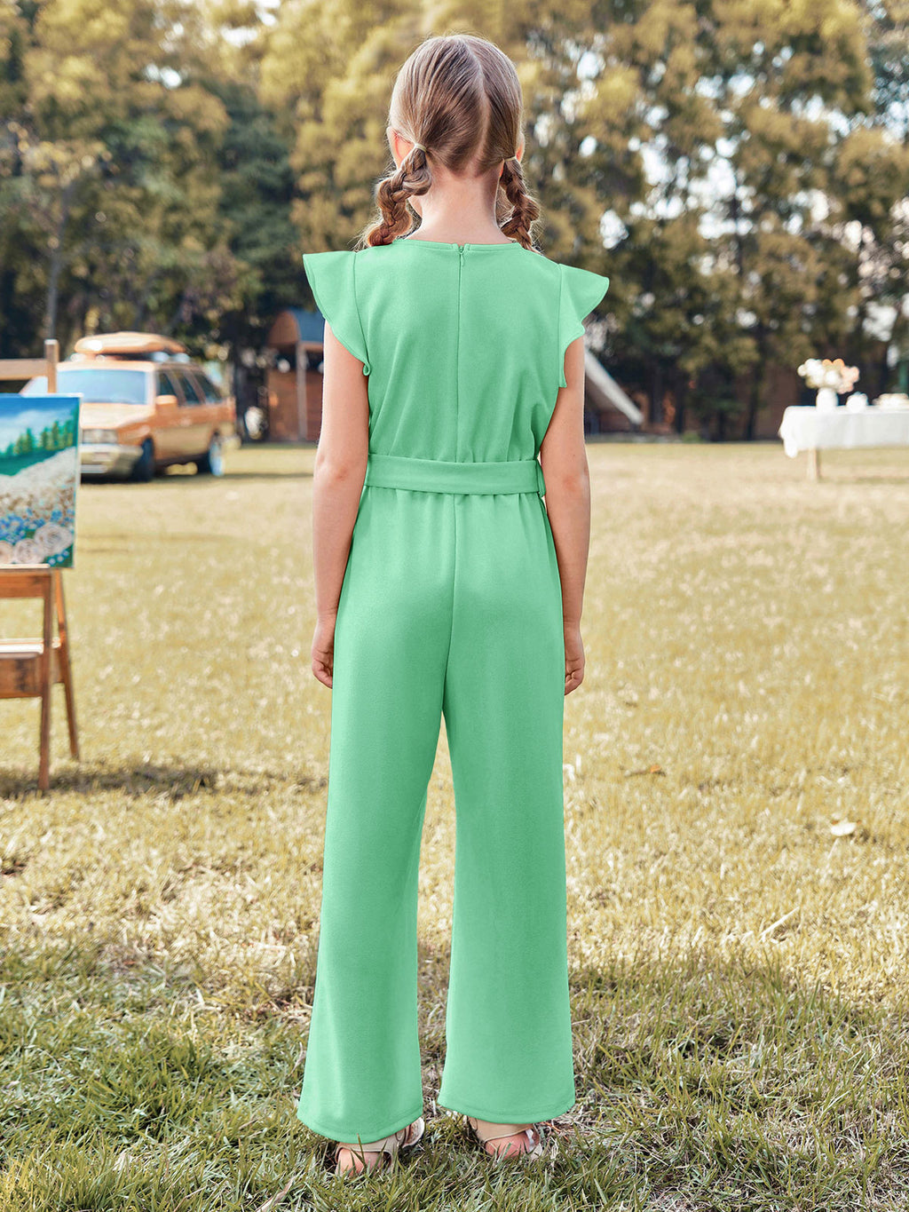 Halomorning Girls Green Jumpsuit Kids Wide Leg Romper