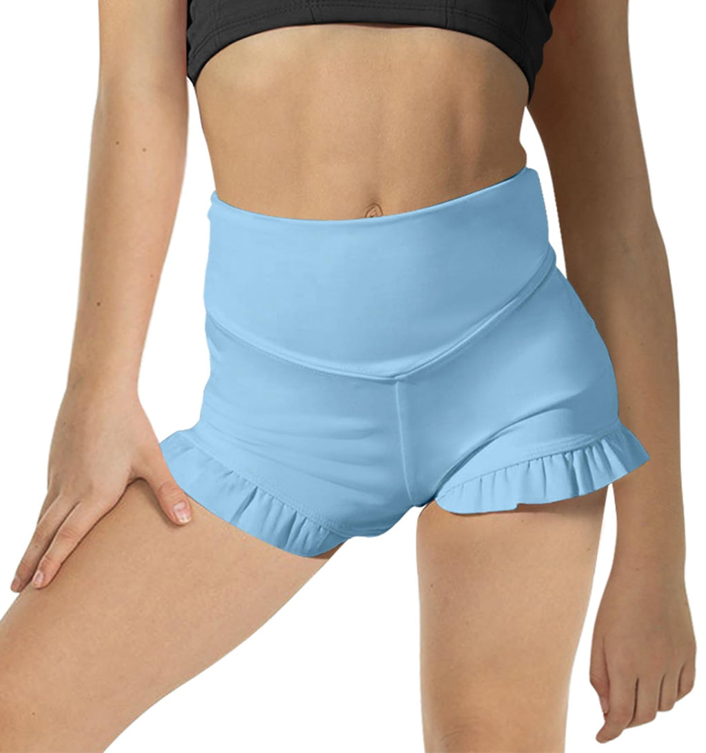 Halomorning Girls Sky Blue Athletic High Waisted Ruffle Short