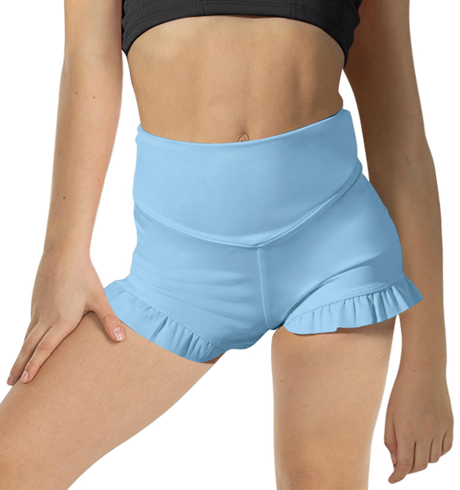 Halomorning Girls Sky Blue Athletic High Waisted Ruffle Short