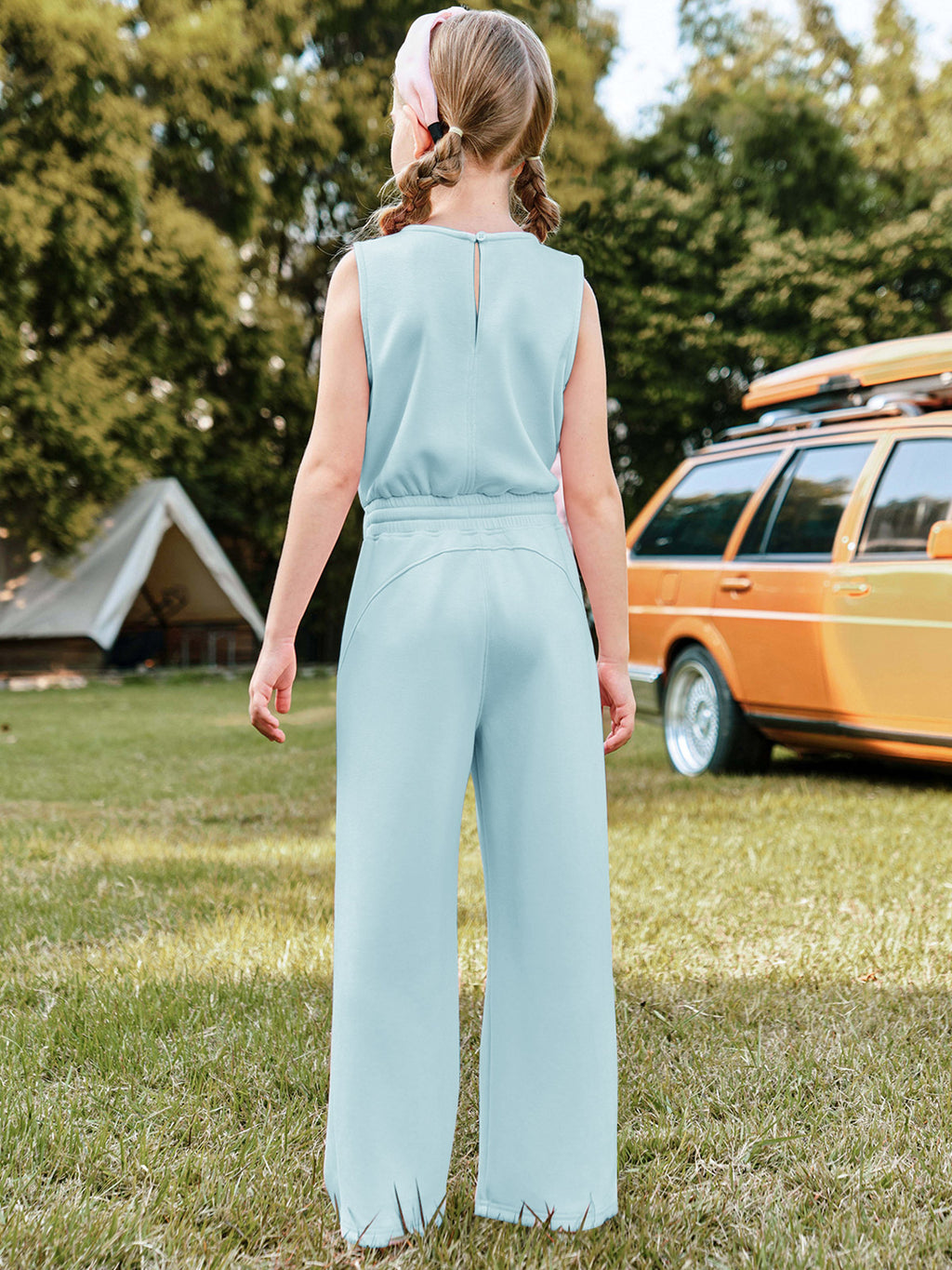 Halomorning Girl's Jumpsuits Light Blue Sleeveless