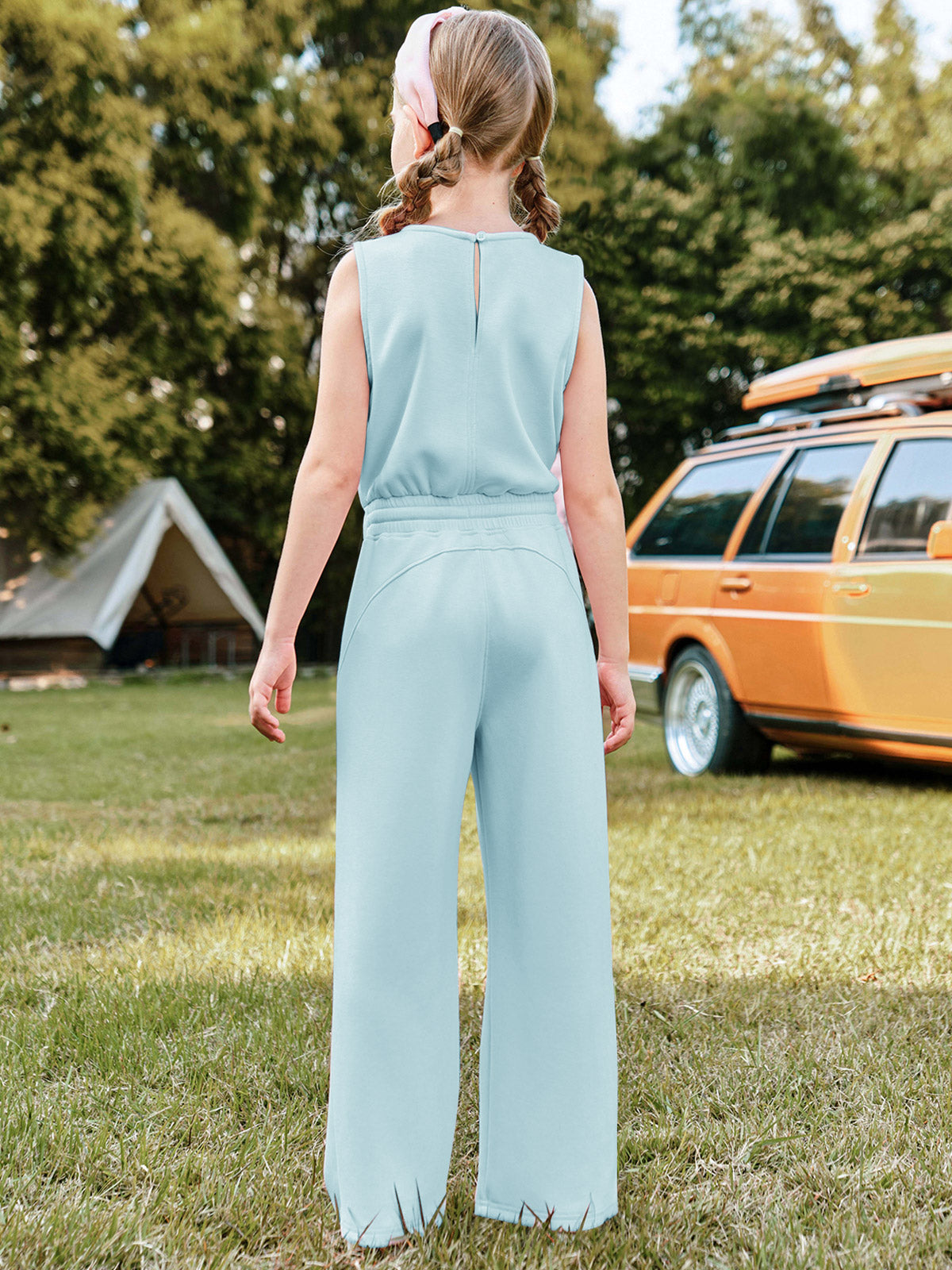 Halomorning Girl's Jumpsuits Light Blue Sleeveless