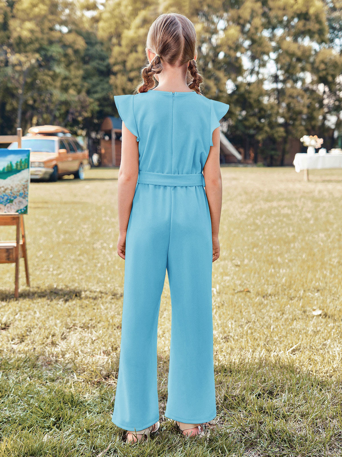 Halomorning Girls Blue Jumpsuit Kids Wide Leg Romper