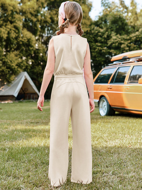 Halomorning Girl's Jumpsuits Beige Sleeveless