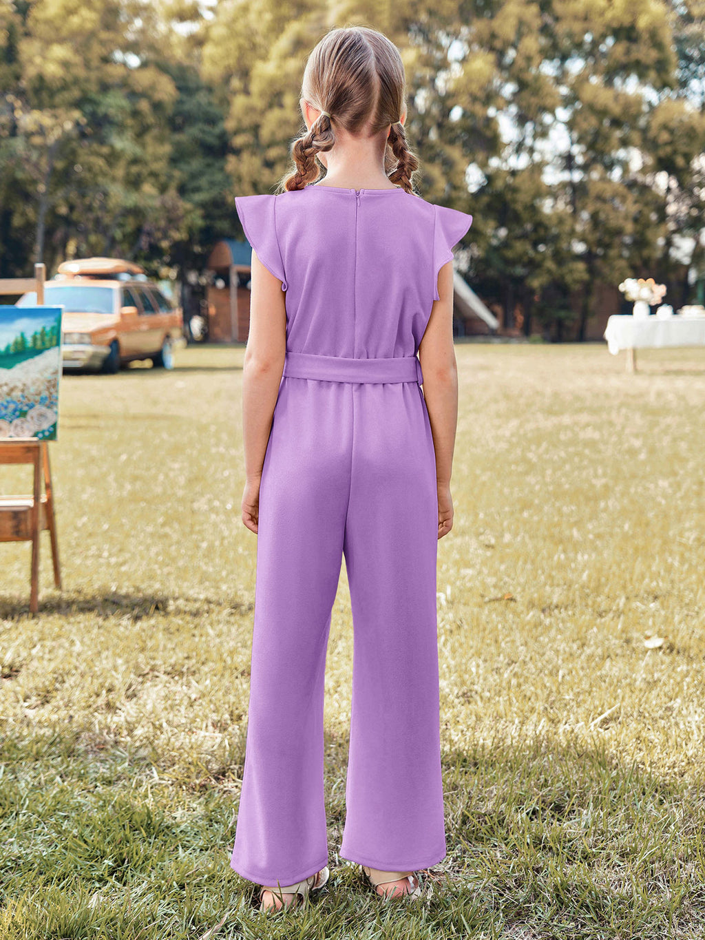 Halomorning Girls Purple Jumpsuit Kids Wide Leg Romper