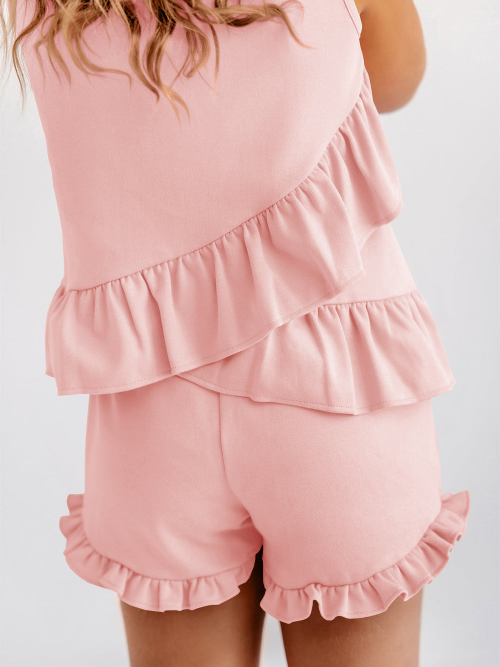 Halomorning Girls Pink Ruffle Tank Set