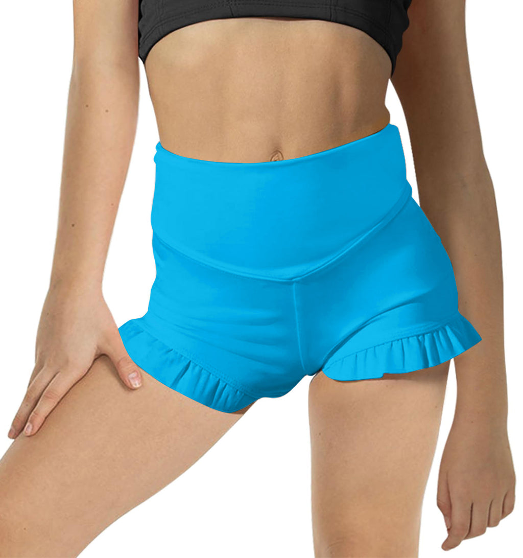 Halomorning Girls Lake Blue Athletic High Waisted Ruffle Short