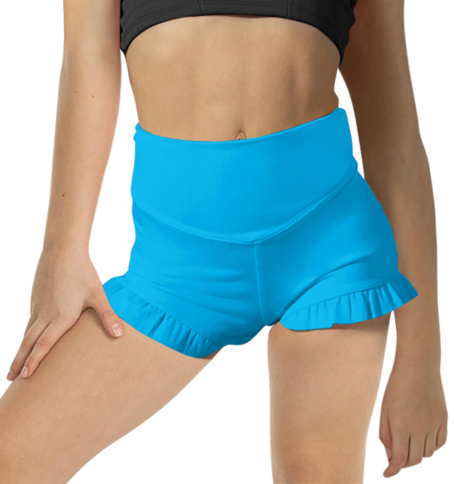 Halomorning Girls Lake Blue Athletic High Waisted Ruffle Short
