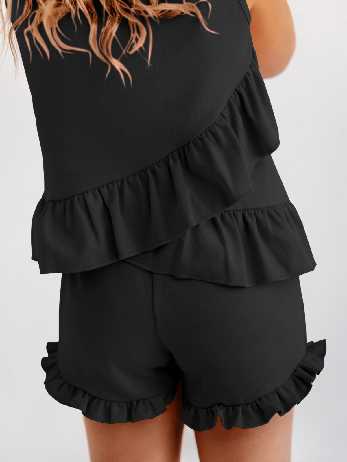 Halomorning Girls Black Ruffle Tank Set