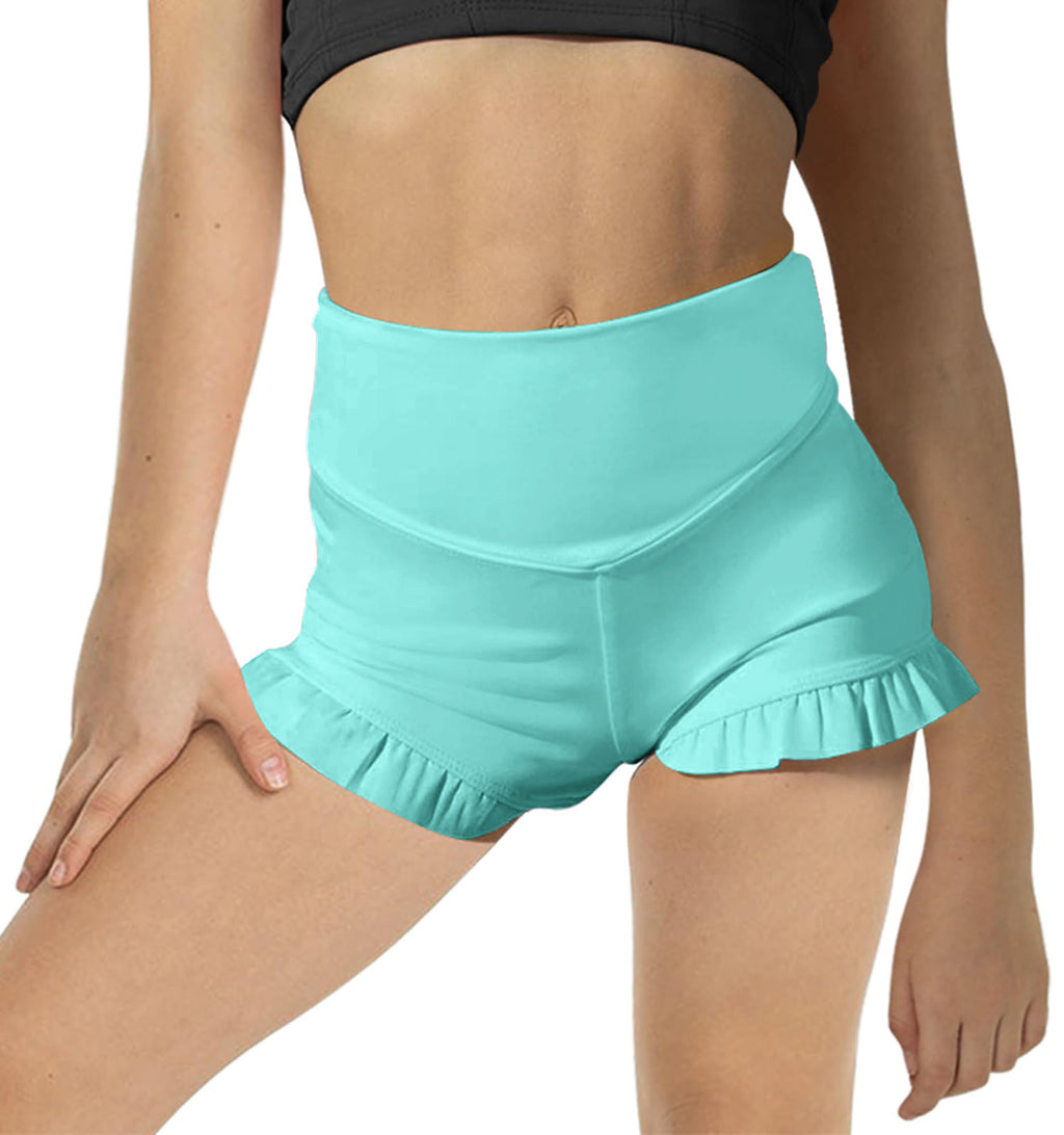 Halomorning Girls Mint Green Athletic High Waisted Ruffle Shorts