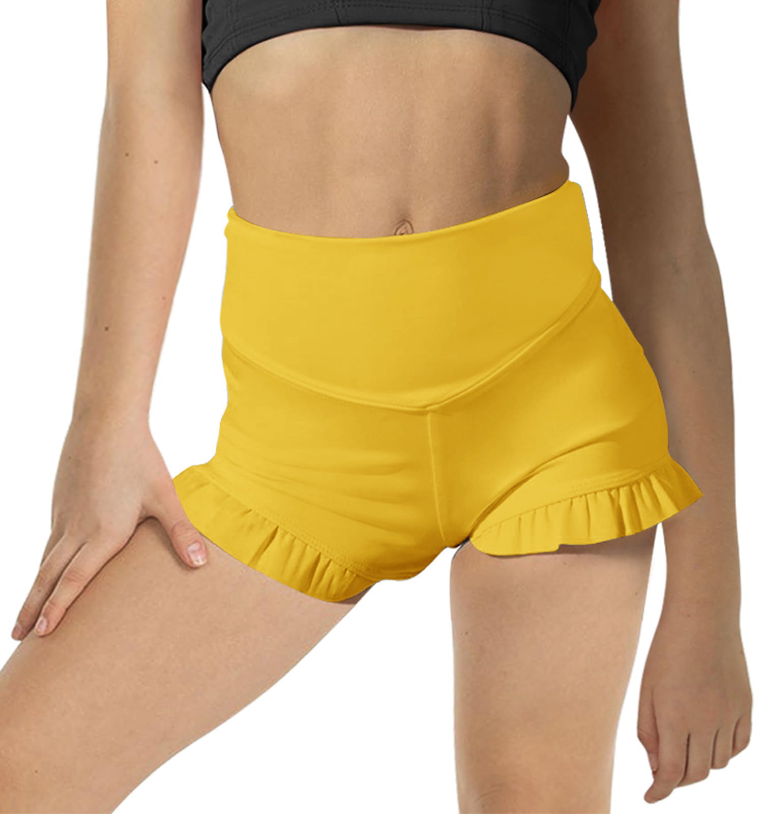 Halomorning Girls Ginger Yellow Athletic High Waisted Ruffle Short