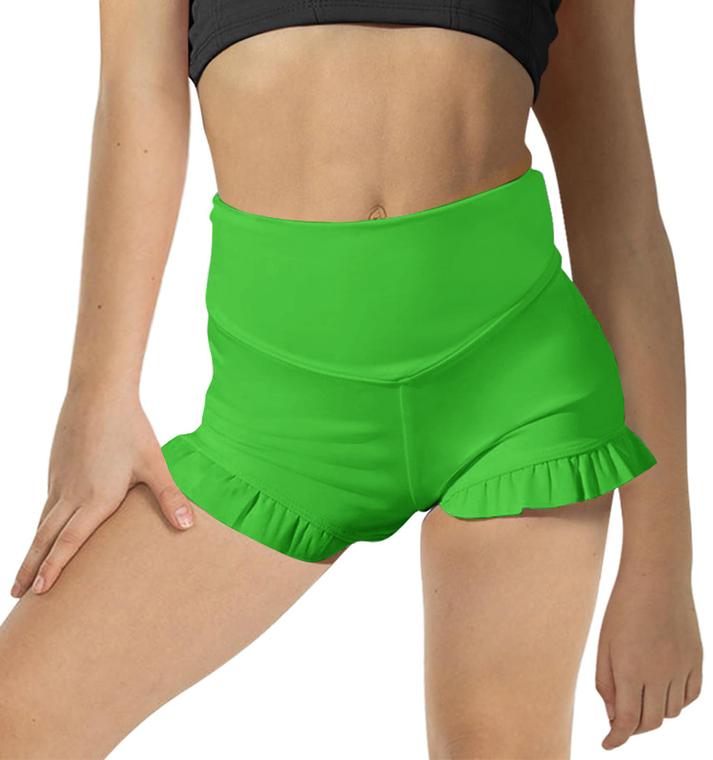 Halomorning Girls Fluorescent Green Athletic High Waisted Ruffle Shorts
