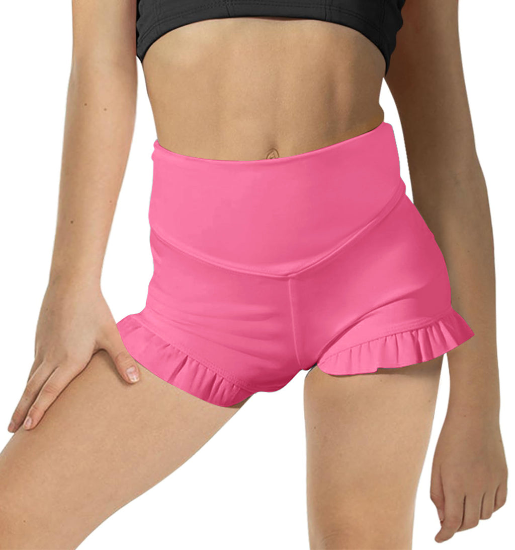 Halomorning Girls Rose Red Athletic High Waisted Ruffle Short
