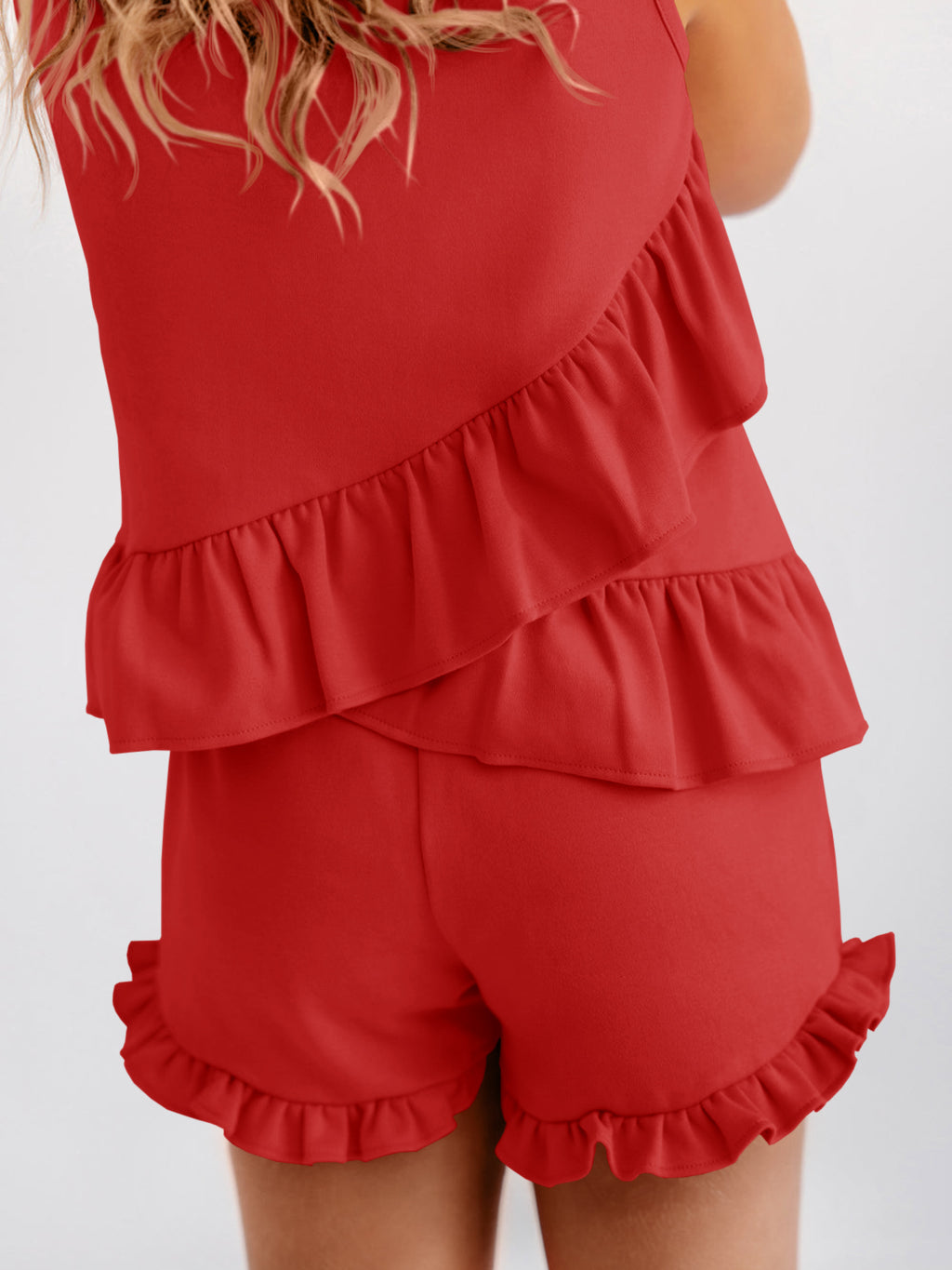 Halomorning Girls Red Ruffle Tank Set