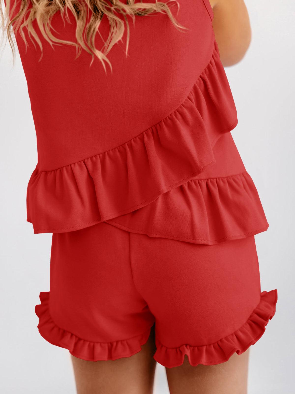 Halomorning Girls Red Ruffle Tank Set