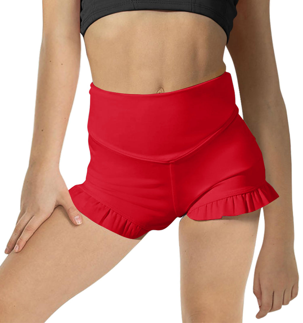 Halomorning Girls Red Athletic High Waisted Ruffle Short