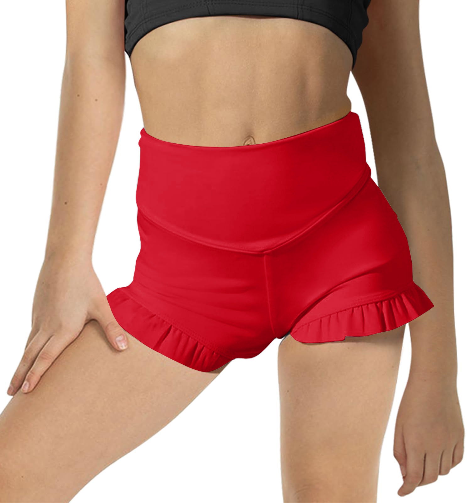 Halomorning Girls Red Athletic High Waisted Ruffle Short