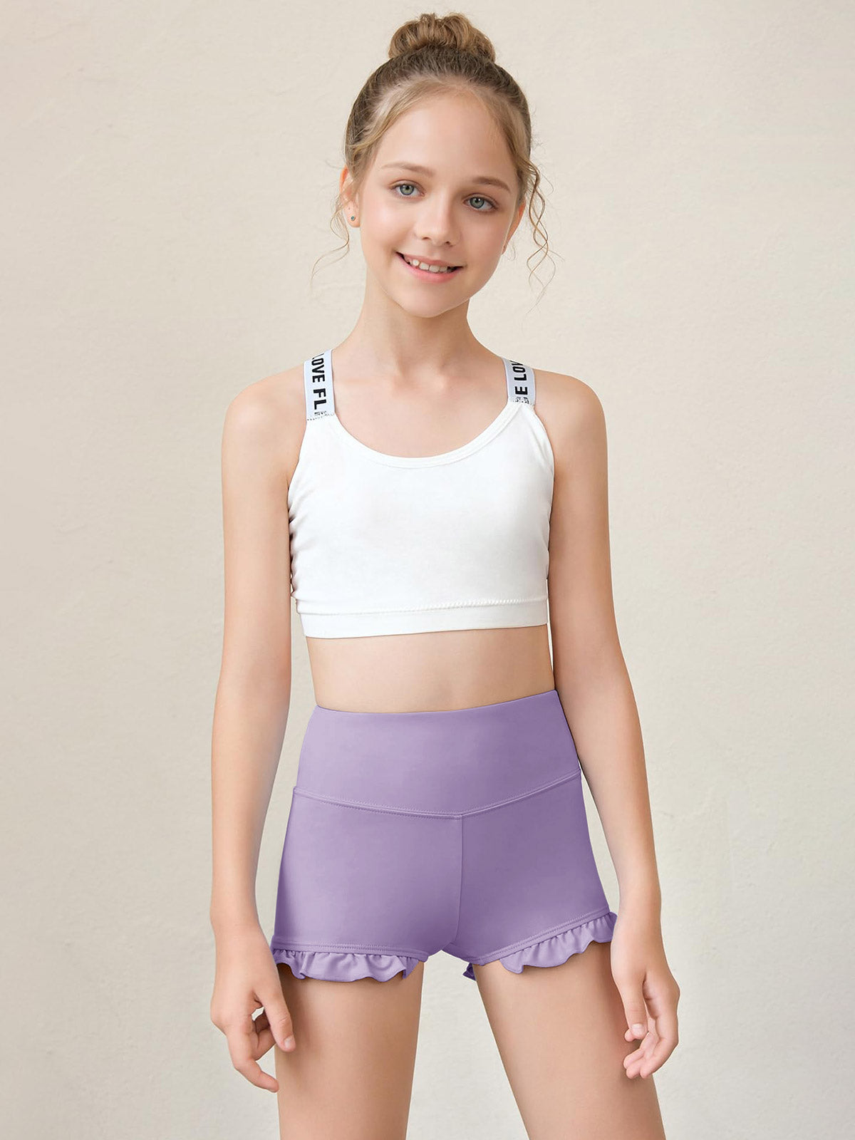 Halomorning Girls Purple Athletic High Waisted Ruffle Short
